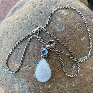 Stone Age sterling silver and teardrop white druzy pendant